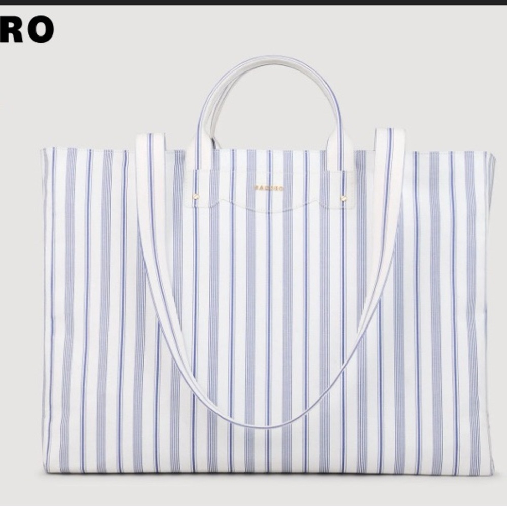Sandro Striped canvas tote bag